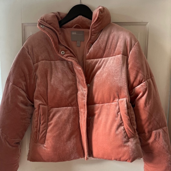 ASOS Jackets & Blazers - ASOS Pink Velvet Puffer